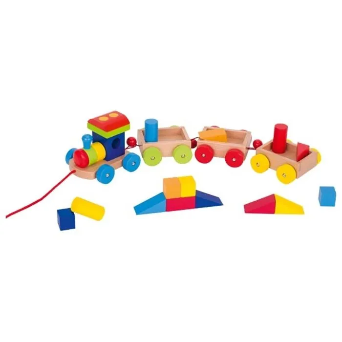 Train en bois Orlando - Cubes de construction - Bébé - Rouge et jaune-2
