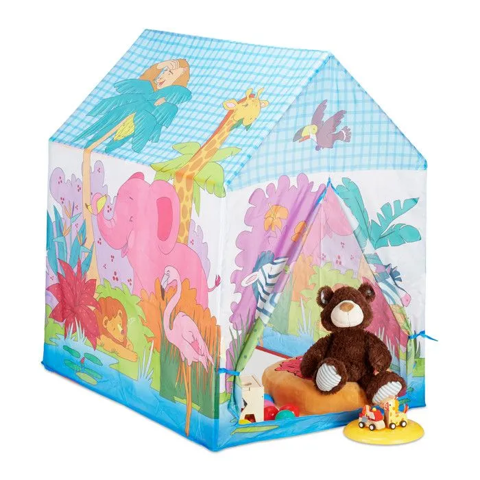 Relaxdays Tente de jeu enfants Jungle, tente enfants Safari, animaux, coloré 3 ans tissu HxlxP: 102 x 72 x 95 cm, coloré-0