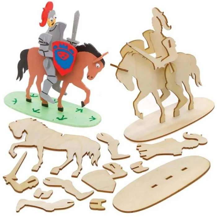 Jeu de peinture Baker ross - FE277 - Chevalier et Cheval en Bois 3D - Lot de 4, Construction en Bois Enfants ()-0