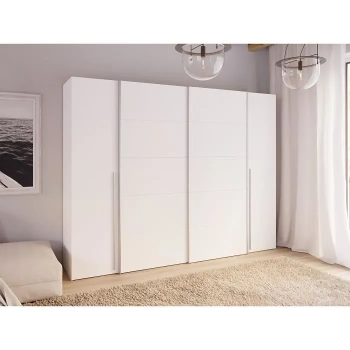 Armoire - Blanc mat - 2 portes battantes + 2 portes coulissantes - L 270,3 x P 61,2 x H 210 cm - NARAGO-8