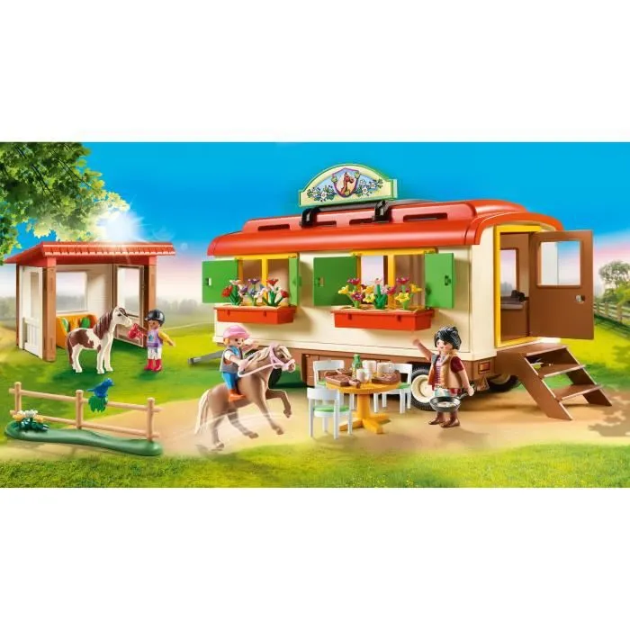 PLAYMOBIL - 70510 - Box de poneys et roulotte - Playmobil Country - Avec 3 personnages et 2 poneys-1