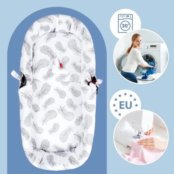 Housse pour nid de bain bébé ensemble d'accessoires de poussette 3 pièces avec oreiller et matelas coton plumes grises-2