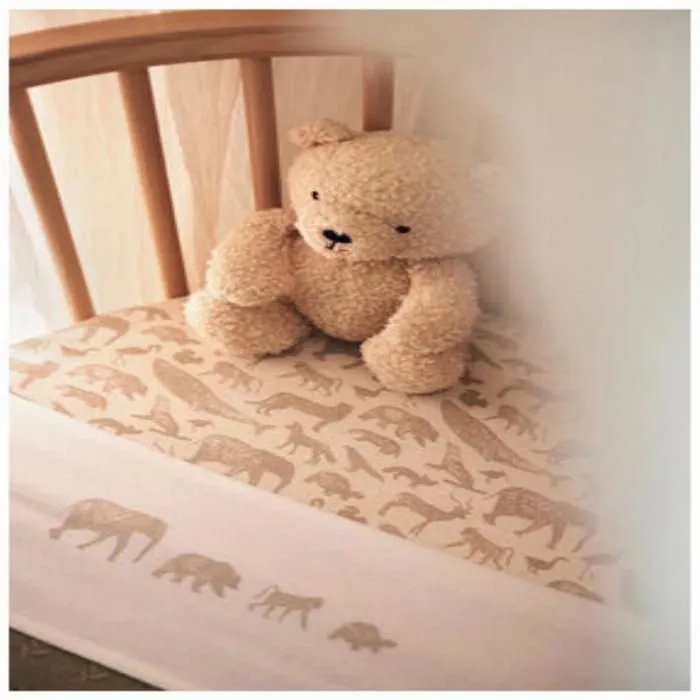 Drap-housse - JOLLEIN - Animaux - 100% coton - Beige - 60x120 cm - Lit bébé-3