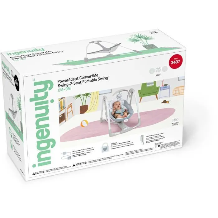 INGENUITY Balancelle Power Adapt Portable Swing - USB - Pliable - 61 x 77 x 53 cm - Multicolore - Dès la naissance-8