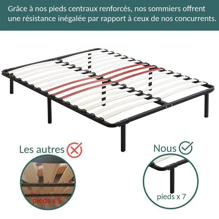 Sommier - Sampur - 90x190cm - Lattes en bois - Pieds inclus - Confort optimal-3