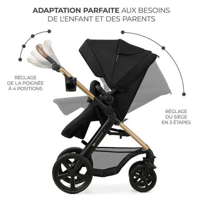 Poussette 3 en 1 Combinée - KINDERKRAFT MOOV2 - avec Siège auto I-size - Système de voyage - Accessoires inclus - Noir-3