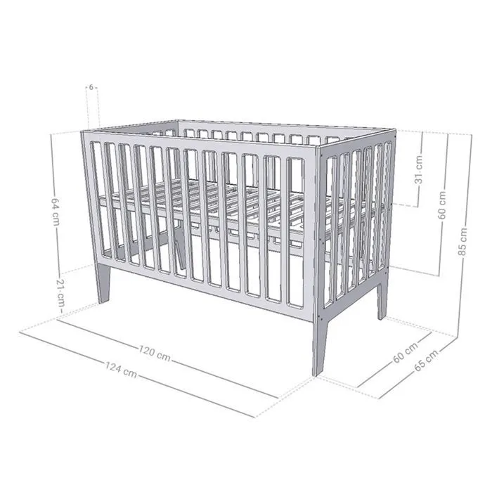 Lit bébé KIPPY 60 x 120 gris et verni-3