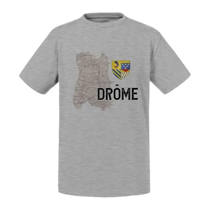 T-shirt Enfant Gris Drome 26 Département Valence Carte Ancienne Rhone Alpes-0