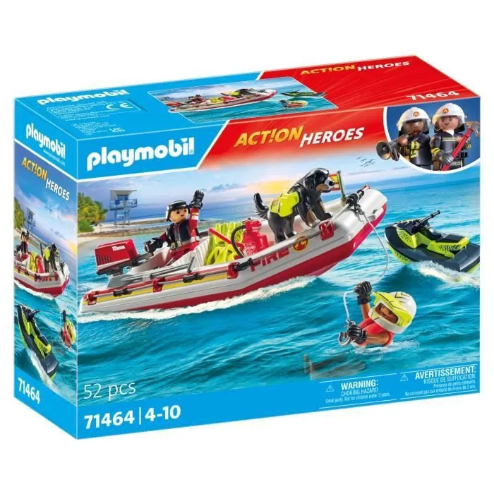 PLAYMOBIL 71464 Bateau de pompier et scooter des mers - Action Hereos - Les pompiers - Dès 4 ans-0