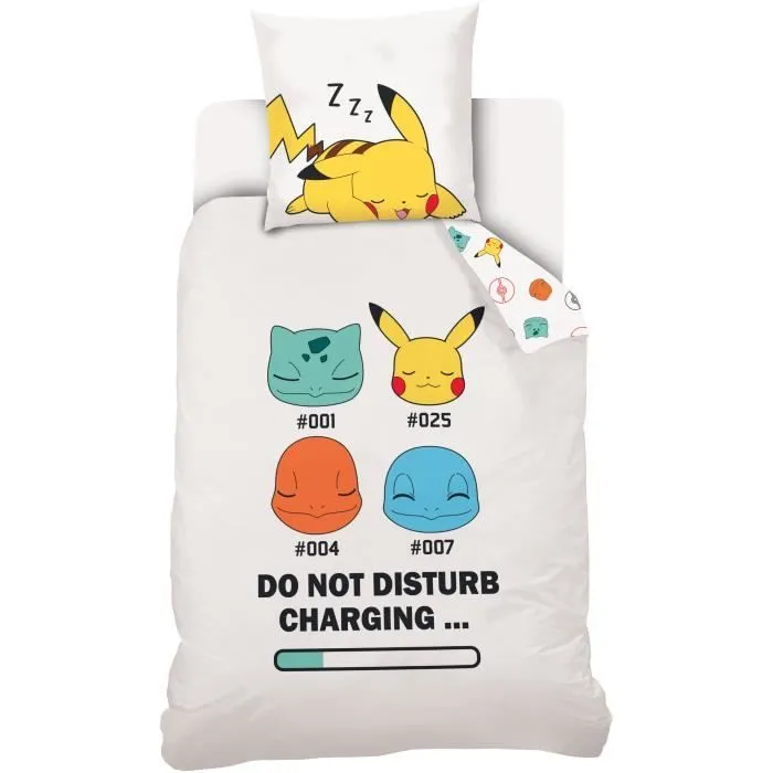 Parure de lit Pokémon - Housse de Couette 140x200cm + Taie d'oreiller 63x63cm - 100% Coton - Blanc-0