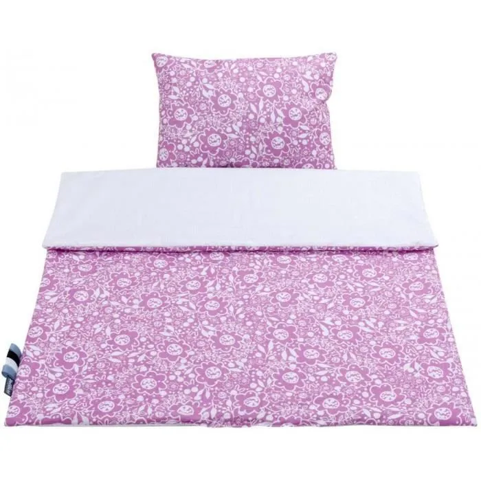 Bellochi Set de Couette Bebe 75x100 cm et Coussin Enfant 30x40 cm - Réversible et Lavable - Coton - Purple-0