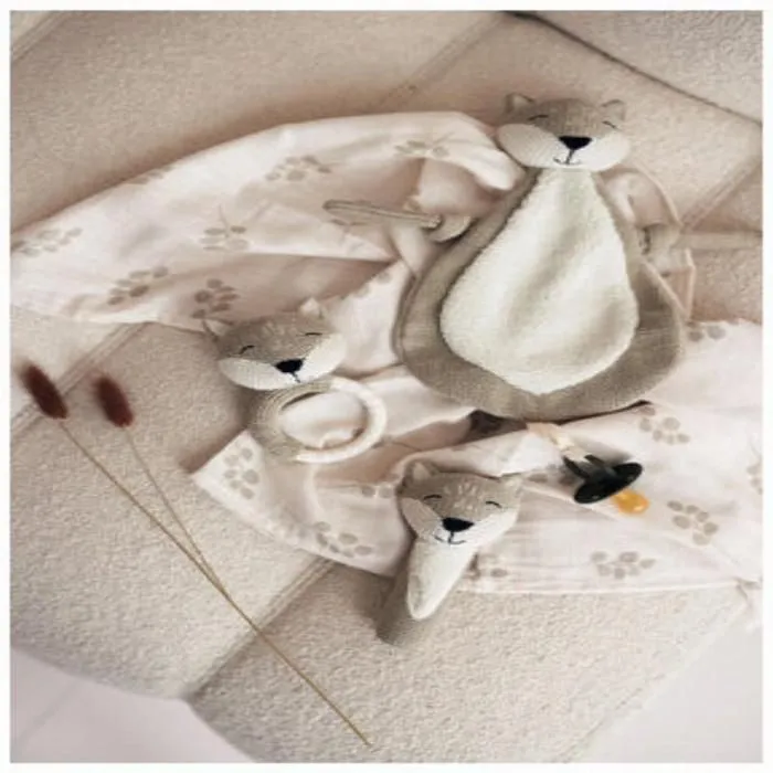 Attache Sucette doux Renard - JOLLEIN - Gris et blanc - Bébé - Porte tétine Bébé-3