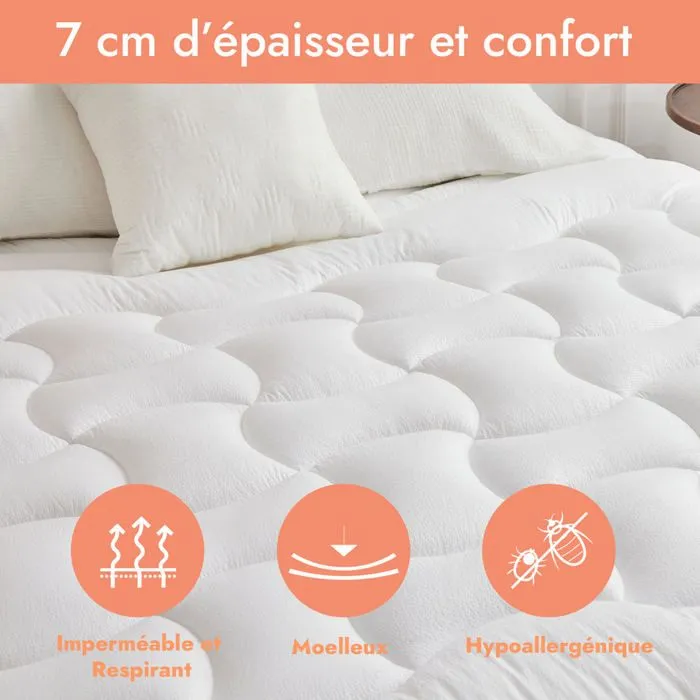Surmatelas 90x190cm  enfant ConforProtect 2 en 1 | Alèse et protège-matelas intégrés | 7 cm de confort-2