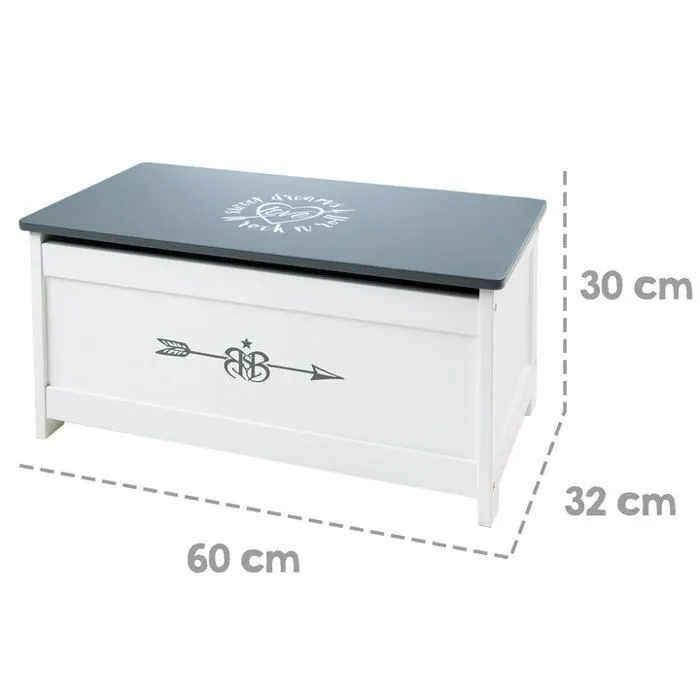 Coffre à Jouets en Bois ROBA - Rock Star Baby - Couvercle Rabattable - Blanc / Gris-3