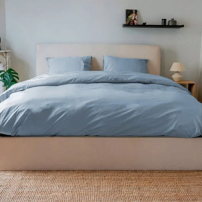 Drap housse percale de coton - 6 coloris au choix - Bleu gris / 140x200-4