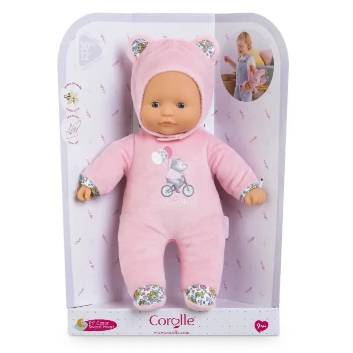 Mon Doudou COROLLE - Pti' Cœur Ours Rose - 30 cm - petit poupon - senteur de vanille - dès 9 mois-1
