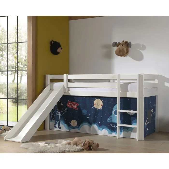Vipack - PINO Lit mezzanine avec toboggan + Rideau pour lit en 4 parties Space-0
