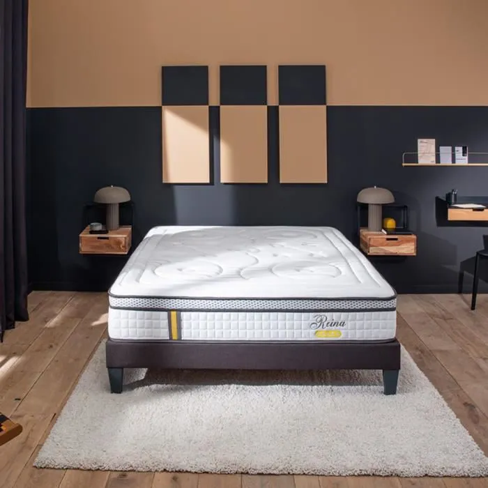 Pack Reina 2.0 140x190 cm Matelas Ressorts + Sommier Bois + Protège matelas anti punaise-1