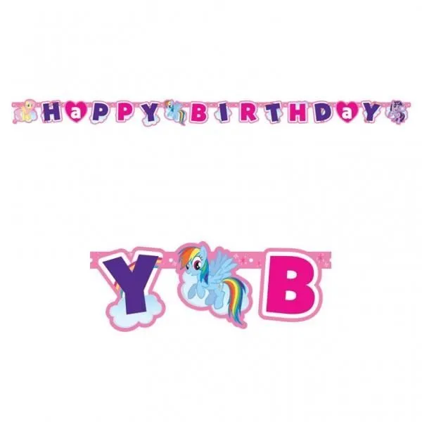 Guirlande d'anniversaire - Mon Petit Poney - 1,8 m - Rose, Violet - Happy Birthday - Enfant-0