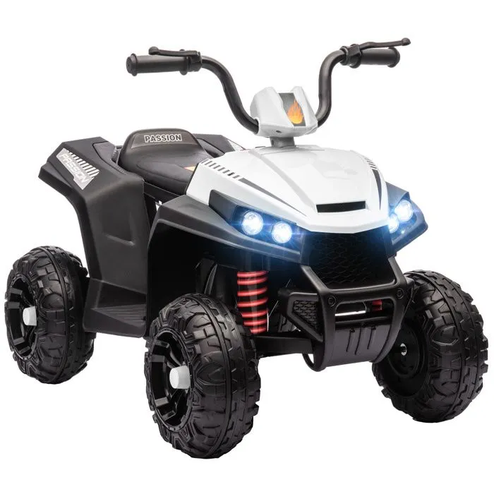 Quad électrique enfant - AIYAPLAY - 12 V - 2 moteurs - vitesse 5 km/h - marche avant et arrière - pour enfants 37-60 mois - blanc-0