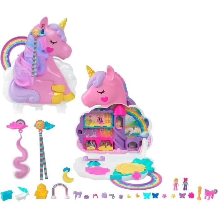 Polly Pocket-Licorne Arc-en-ciel-Coffret 2 poupées et tête à coiffer HYD97-0