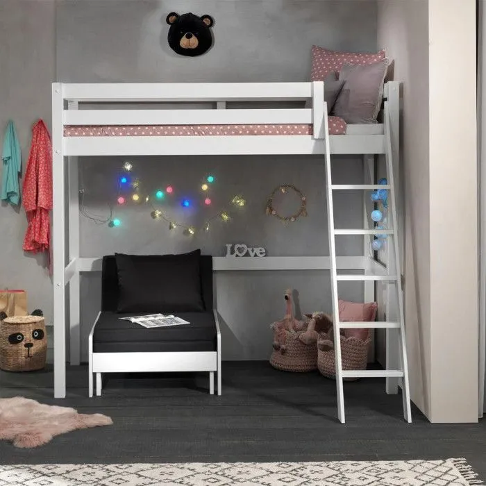 Pack - Lit Superposé & Mezzanine & Mezzanine & Fauteuil-Lit "Pino" Blanc-4