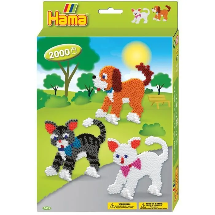 Boite de perles à repasser - HAMA - Chiens et Chats - 2000 perles MIDI - 2 plaques - Dès 5 ans-0