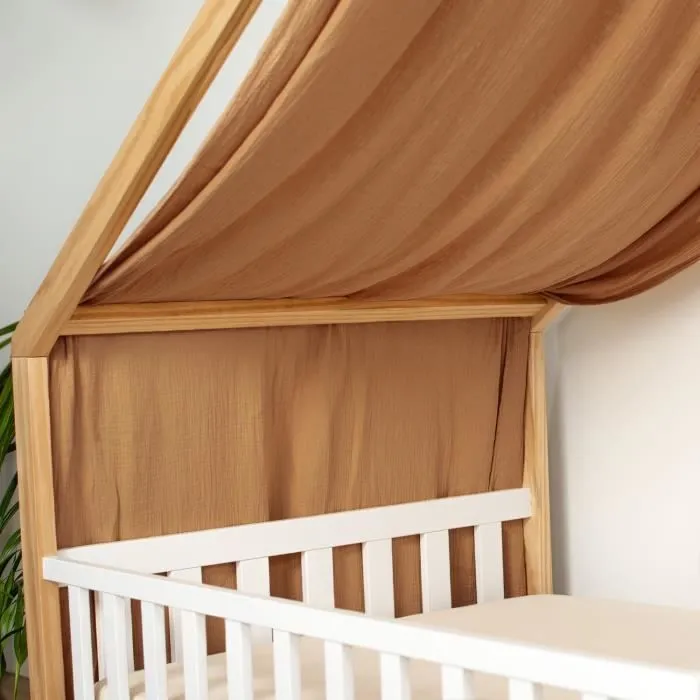 Toile de lit ciel de lit cabane en gaze de coton Camel 420 x 140 cm-2