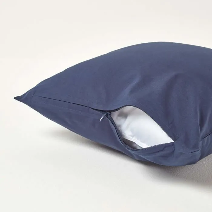 Taie d'oreiller - Homescapes - Bleu Marine - 100% Coton Égyptien - 200 Fils - 40 x 40 cm-2