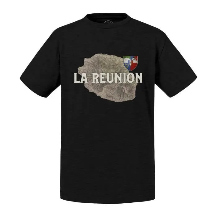 T-shirt Enfant Noir La Réunion 974 Ile Departement Carte Ancienne France-0