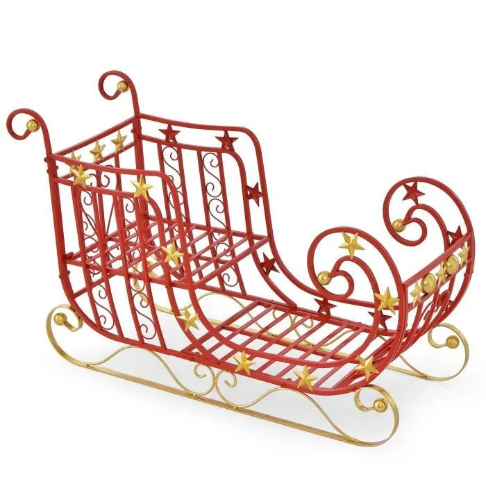 COSTWAY Décoration de Noël en Forme de Traîneau du Père Noël Rouge, avec Grand Espace de Chargement pour Cadeaux, 99 x 36 x 61 cm-0