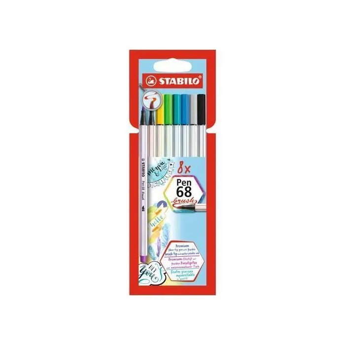 Feutre Pinceau - STABILO - Pen 68 Brush - Pochette de 8 - Pointe Flexible - 19 Couleurs-1