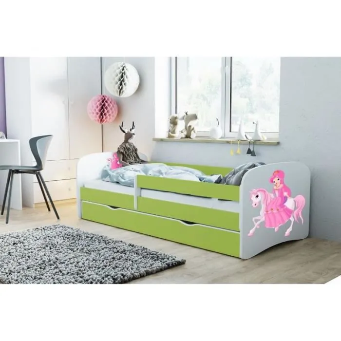 Lit enfant princesse vert à cheval Kocot Kids - 80x160cm - Sommier à lattes-0