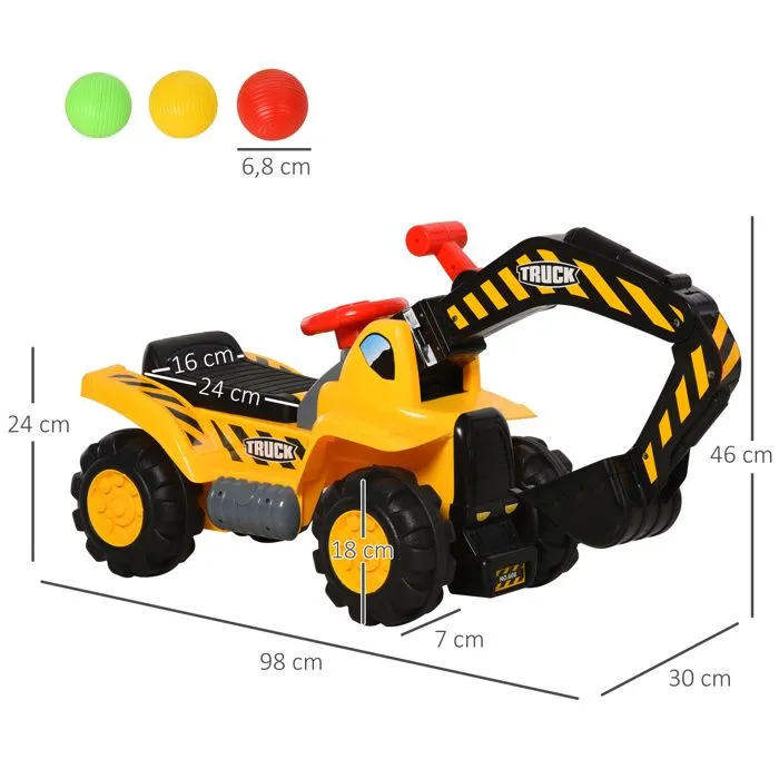 Tracteur tractopelle enfant dès 3 ans coffre panier de basket intégré et balles HDPE jaune noir-3