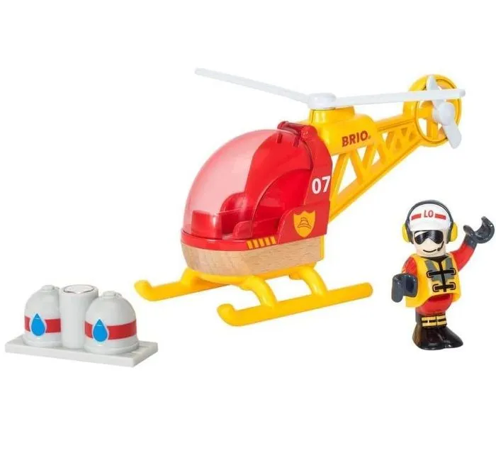 Hélicoptère des Pompiers BRIO World - Circuit de train en bois aimanté - Rouge et Jaune - Mixte dès 3 ans-1