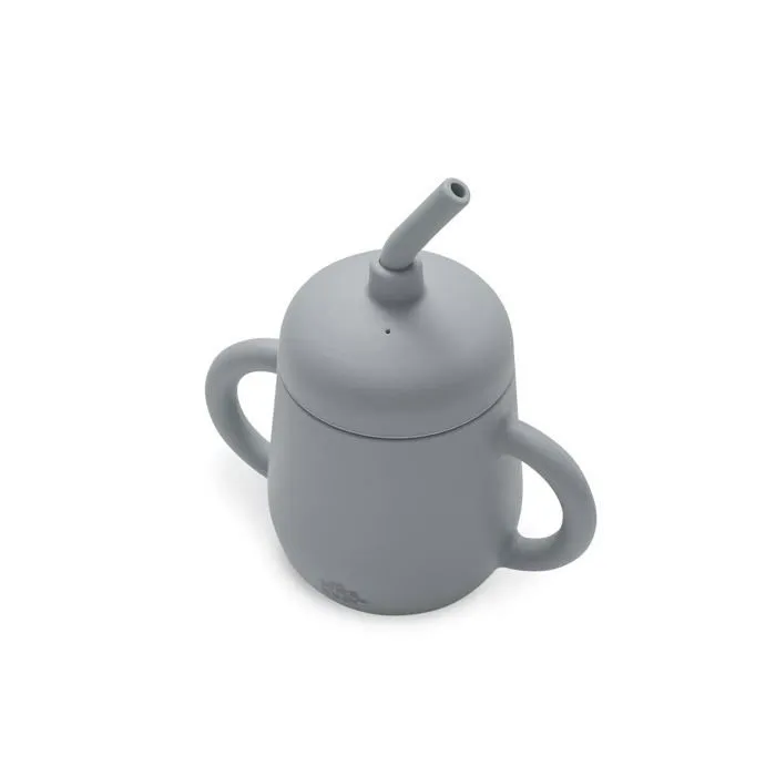 Tasse a bec - gobelet - verre d'apprentissage Interbaby - SI007-76 - Tasse Anti-goutte et paille pour bebe en silicone gris-1