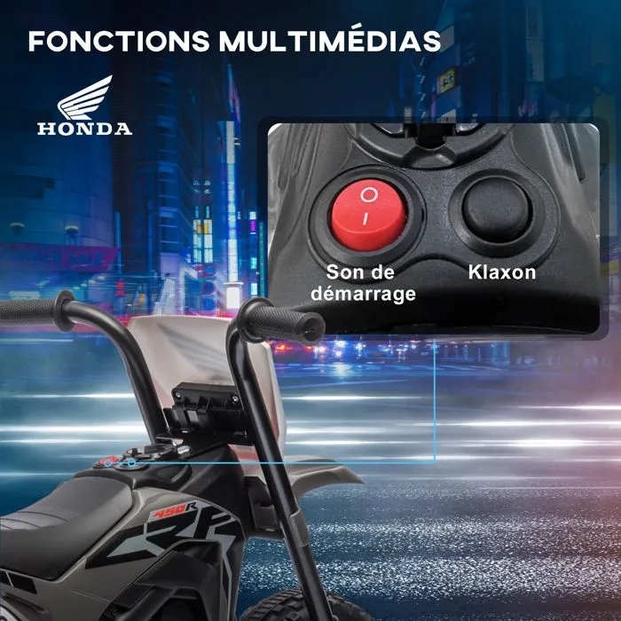 Moto cross éléctrique pour enfant - HOMCOM - licence Honda CRF450RL - 3 roues - batterie 6V - enfants 18-36 mois - gris-5