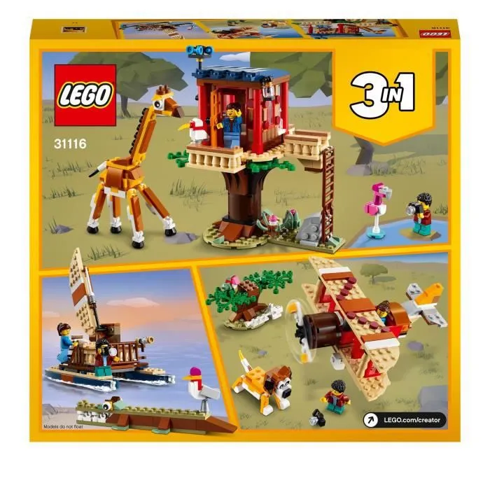 LEGO® Creator 3-en-1 31116 La Cabane dans l’Arbre du Safari, Jouet, Bateau, Avion et Figurines-4