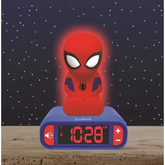 Réveil veilleuse digital LEXIBOOK - Spiderman - 3D lumineux et sonore - Rouge et bleu - Enfant-1
