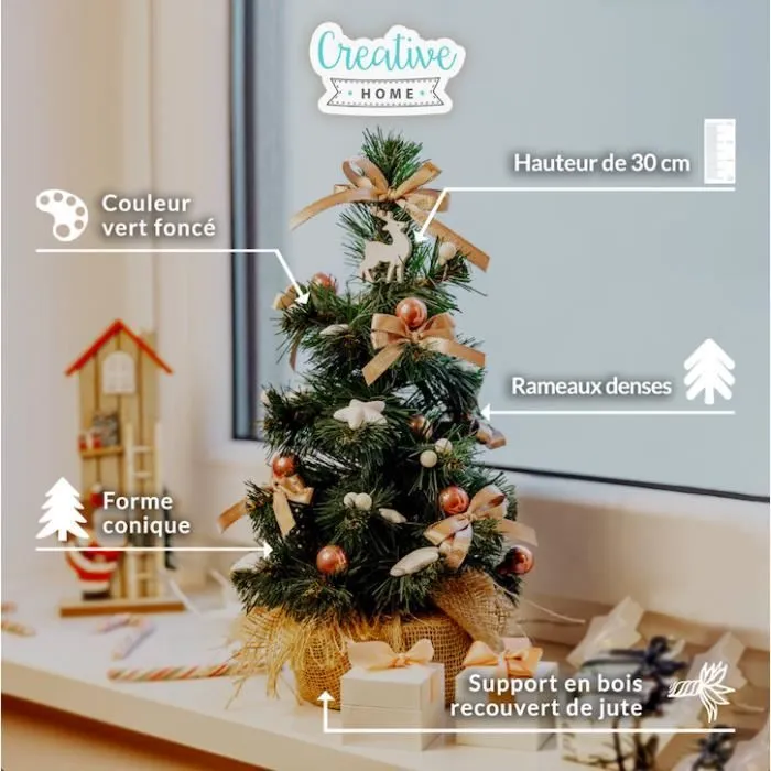 30cm Mini sapin de noel | Sapin de Noel Artificiel | Noel decoration |  Vert foncé | Naturel | Ambiance de fêtes | Support en jute-3