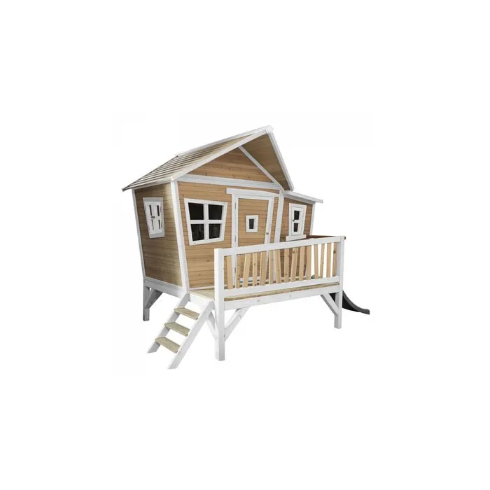 Maison Enfant avec Toboggan Gris - AXI - Emma - Bois - Marron & Blanc-1