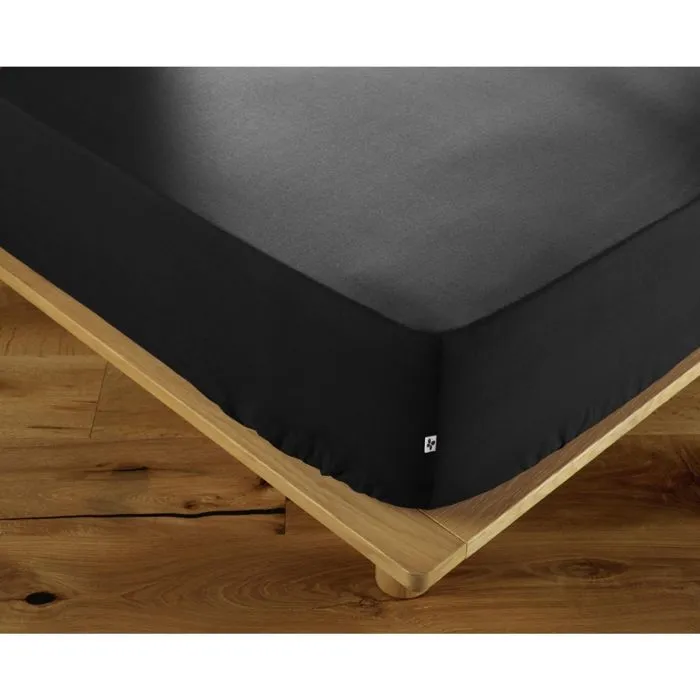 Drap housse coton luxe 90 x 190 cm bonnet 30 cm Ambre Noir-1
