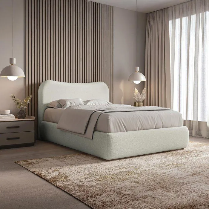KAROLINA - Lit double design effet peau de mouton blanc écru 140x190 cm-1