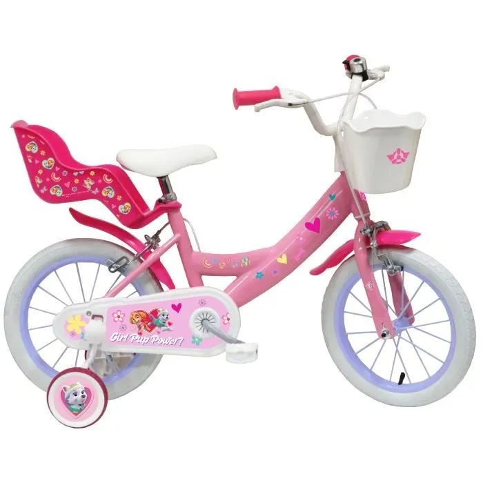 Vélo enfant Fille 14'' PAT PATROUILLE / STELLA Pour enfant 90 cm à 105 cm, équipé de 2 freins, porte poupée, panier avant-0