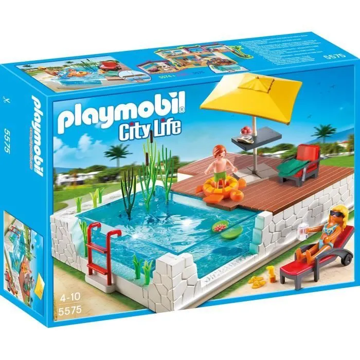 Playmobil City Life - Piscine avec Terrasse - 5575 - Blanc, Bleu et Marron-0
