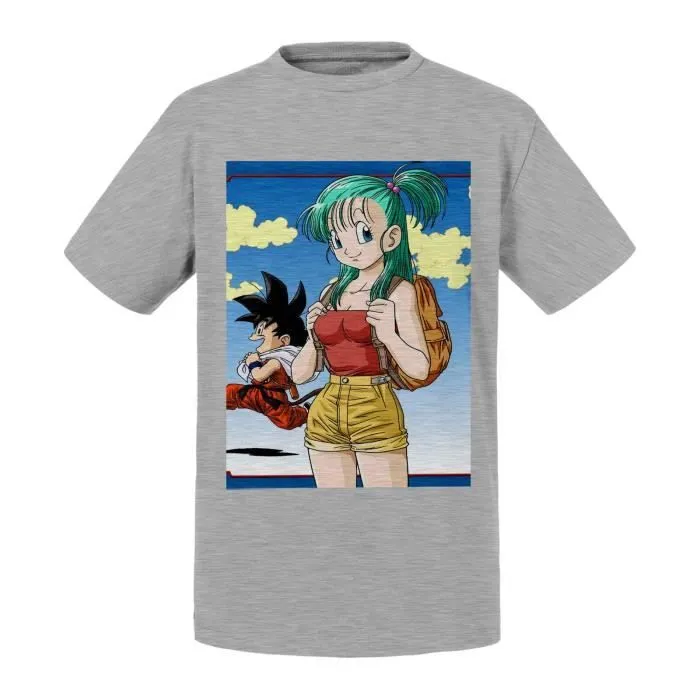 T-shirt Enfant Gris Dragon Ball Bulma Manga Anime Japan Sangoku Enfant-0