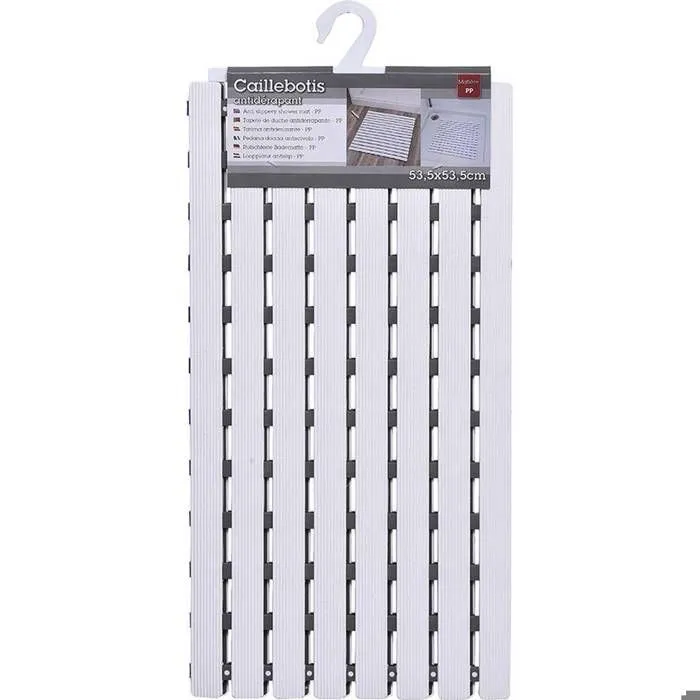 TENDANCE - Tapis de salle de bain Caillebotis antidérapant Blanc & Gris 53,5 x 53,5 cm Blanc/ Gris-1