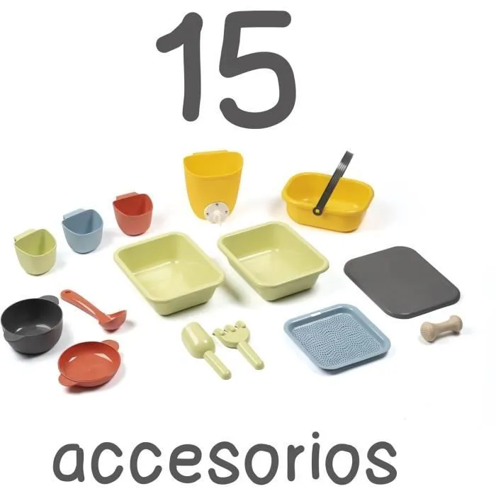 Smoby Life - Mud Kitchen - Jeu de cuisine en extérieur - 15 accessoires - Anti-UV - Matière Recyclée - Dès 3 Ans-4