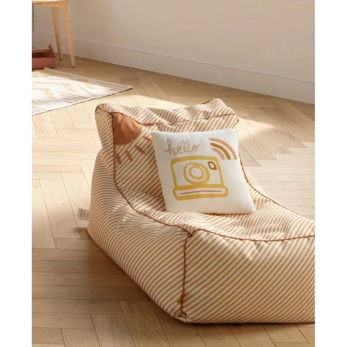 Coussin décoratif - Sauthon - 25x25cm - Coton blanc - Motif appareil photo - Chambre enfant-3