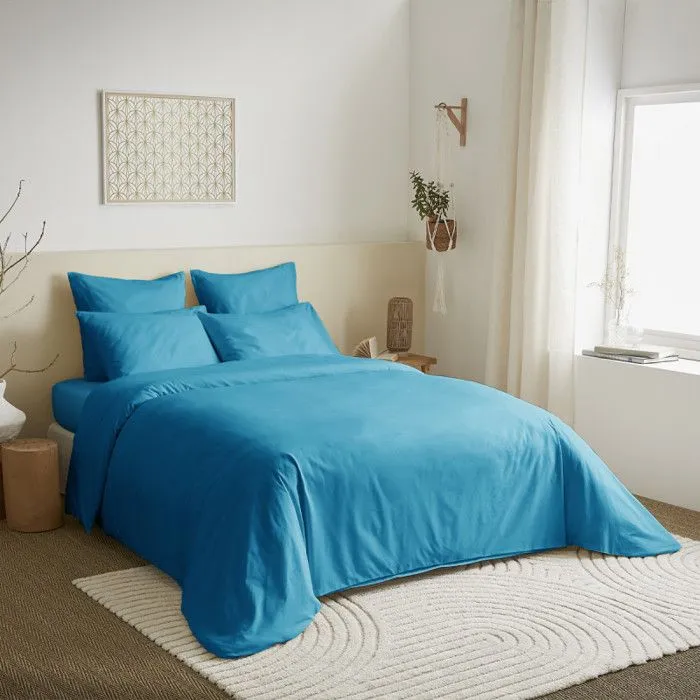 Pack complet 6 pièces unicolore Turquoise housse de couette pour lit 140 x 190 cm-0